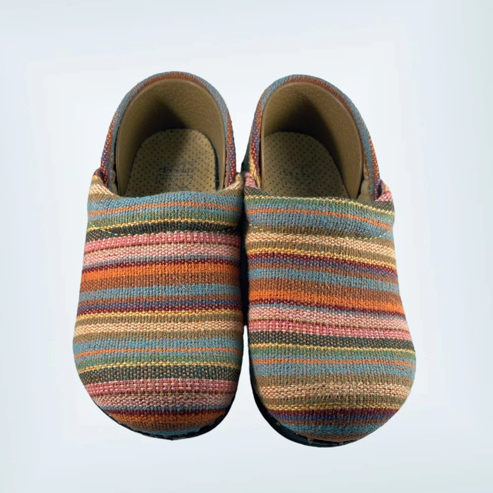 DANSKO- Toddler Clog- Multi Color Stripe Fabric Size 28 / 11 Little Kid - Picture 2 of 8